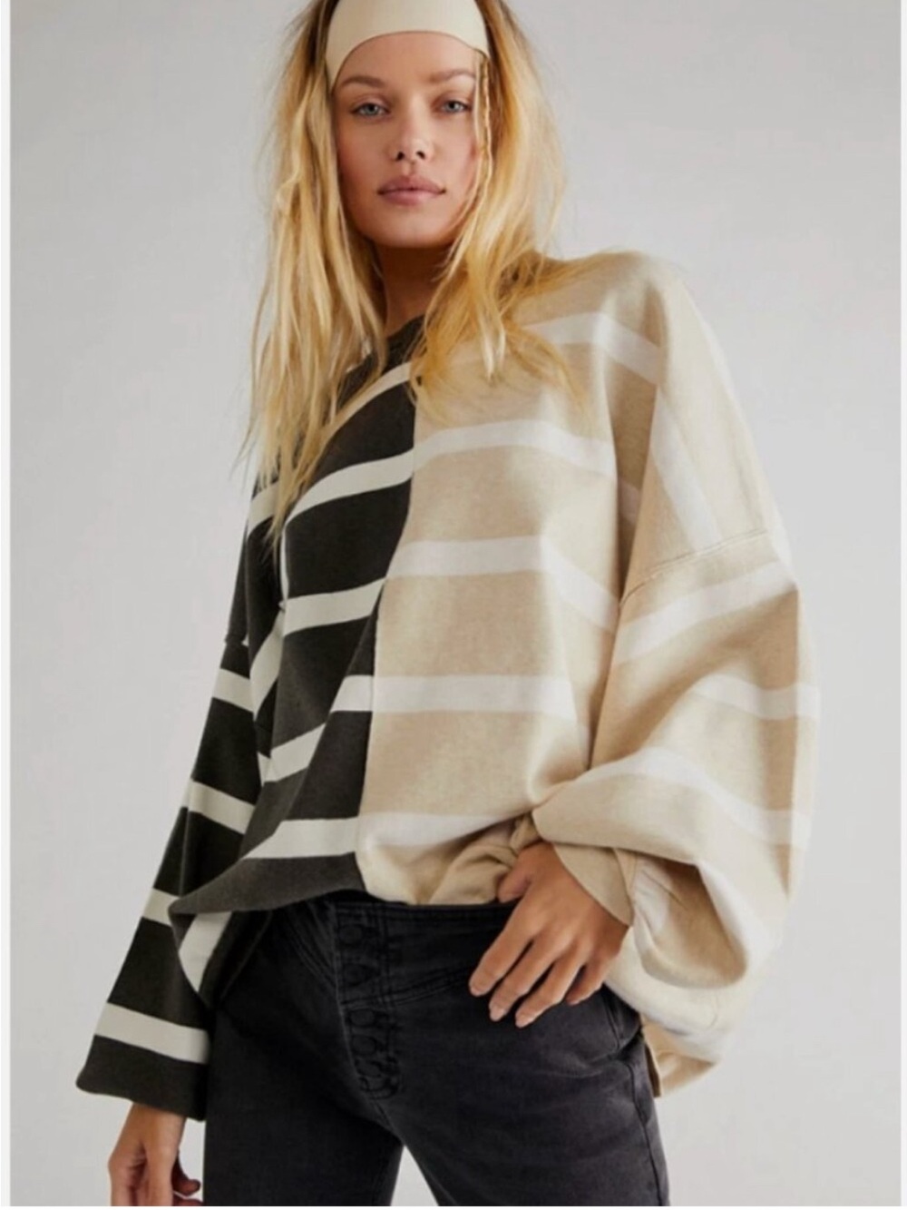 Free people uptown stripe oversized heavy sweatshirt - Picture 2 of 4